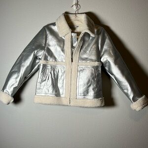 Silver zip up jacket with teddy collar